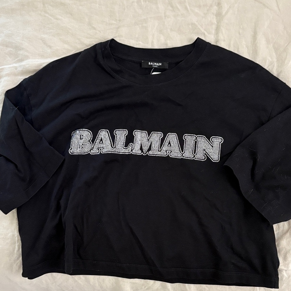 Balmain Black Logo Tee XS cropped EUC